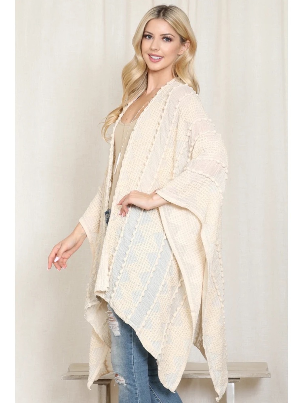 Riah Zig Zag PomPom Textured Kimono